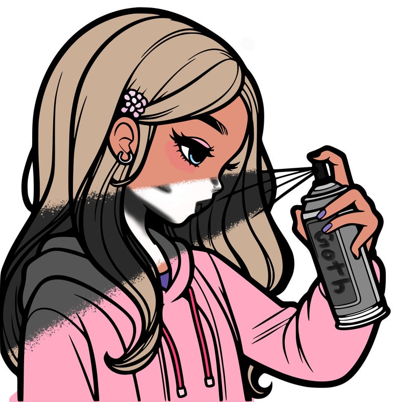 a realistic girl spray painting