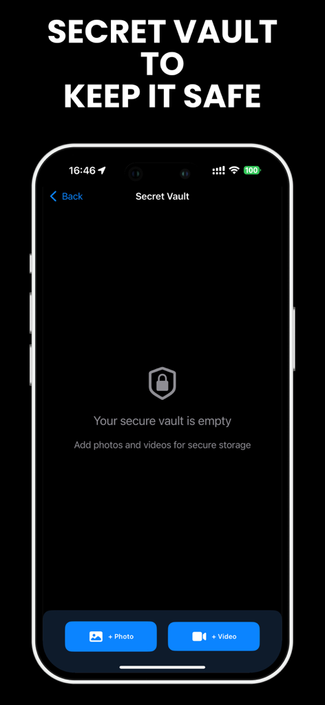 WashKit: Phone Storage Cleaner - Captura de pantalla de la interfaz de la Bóveda Secreta en la aplicación WashKit para el almacenamiento seguro de fotos y videos