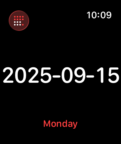 Apple Watch screen displaying the current date in ISO 8601 format and the day of the week