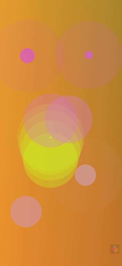 Bloom - Abstract generative music interface in the Bloom app featuring colorful overlapping circles on an orange gradient background