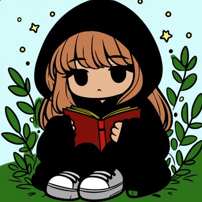 girl in oversized hoodie reading a book
