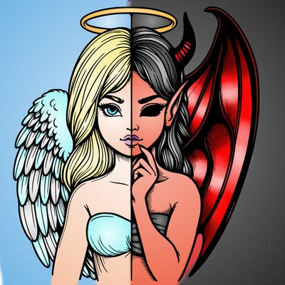 realistic angel half demon