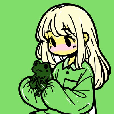 girl with long hair and a oversized shirt. and she is holding a frog