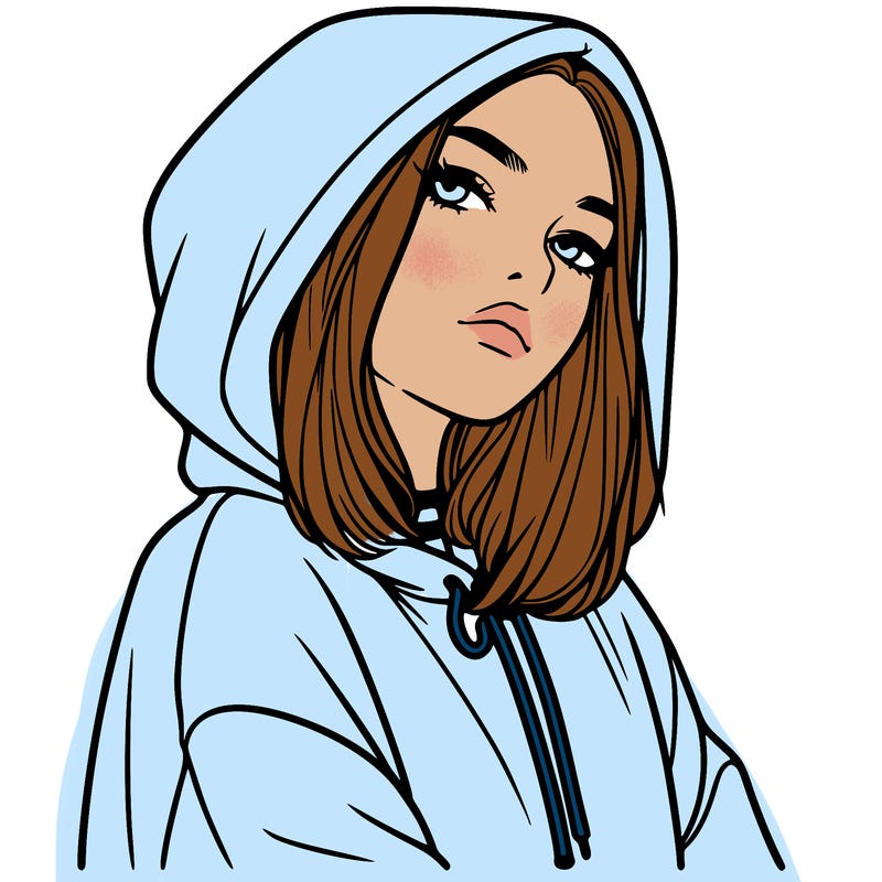 a realistic girl in a hoodie