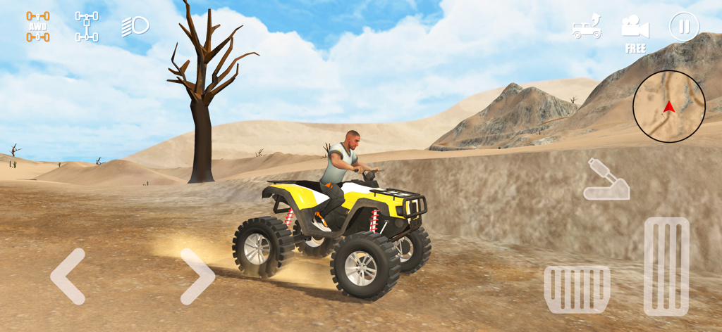 Offroad Driving School 4x4 - A yellow quad bike driving through a desert landscape in Offroad Driving School 4x4.