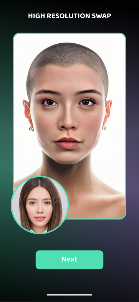 Lucky Loki: Face Swap - Hochauflösender KI-Face-Swap, der ein realistisches Porträt in der Lucky Loki App zeigt