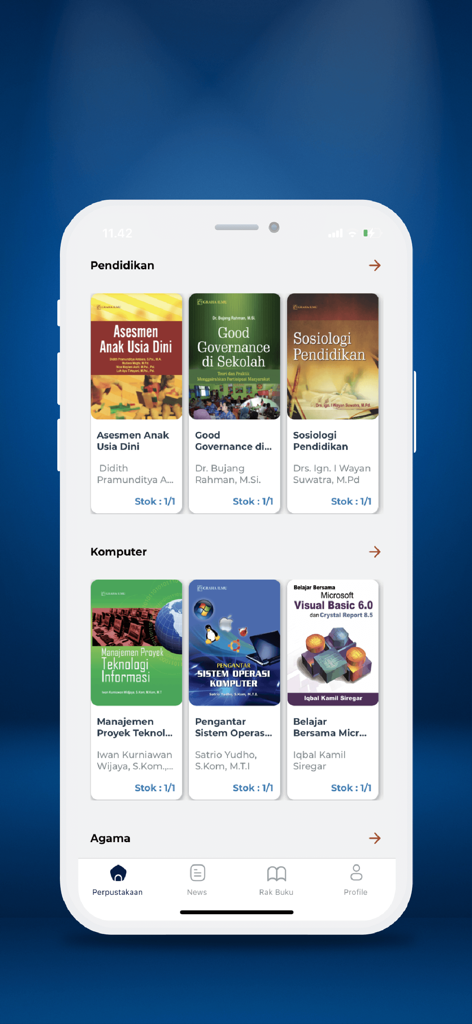 SIGITA. - SIGITA mobile app interface showing a digital bookstore with academic books categorized by education and computer science