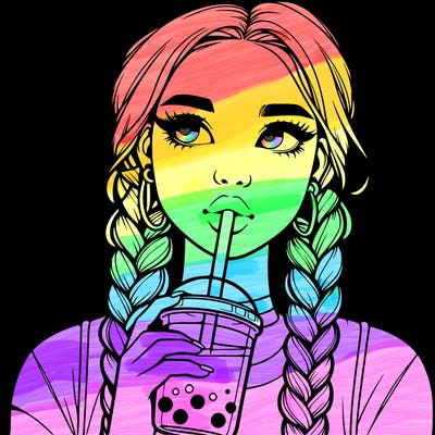 realistic girl with braided hair drinking boba