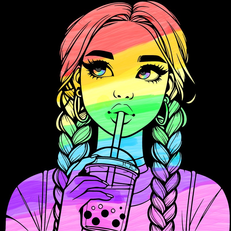 realistic girl with braided hair drinking boba