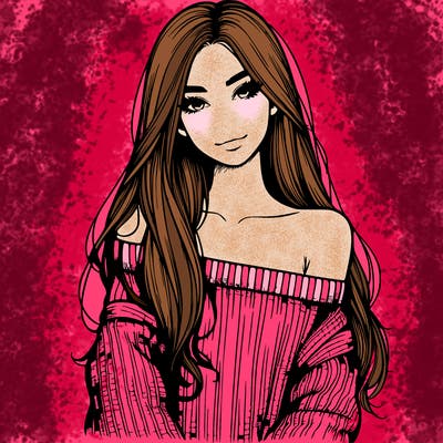realistic girl with long hair wearing an off the shoulder sweater