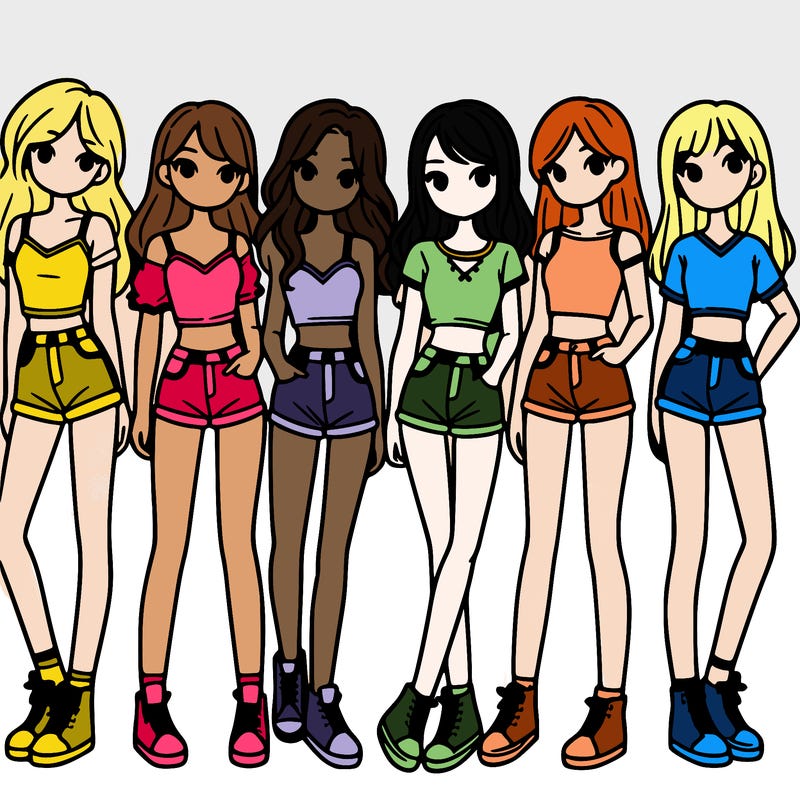 a group of girls wearing crop tops and shorts