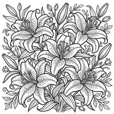Embrace the vibrant energy of spring with this exquisite Stargazer Lilies coloring page, bursting with floral detail. Perfect for nature lovers, it offers a refreshing artistic escape.