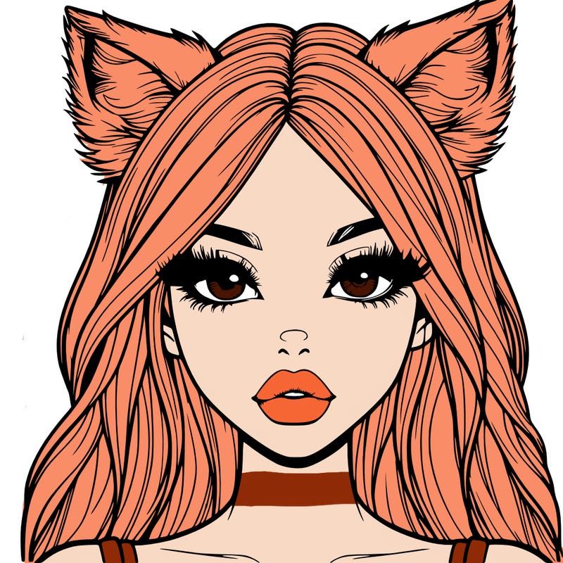 realistic girl with fox ears and realistic lips