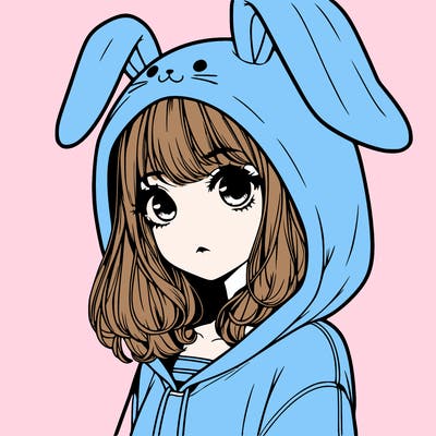 realistic girl wearing a bunny hoodie
