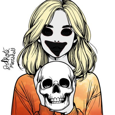 realistic girl holding a skull