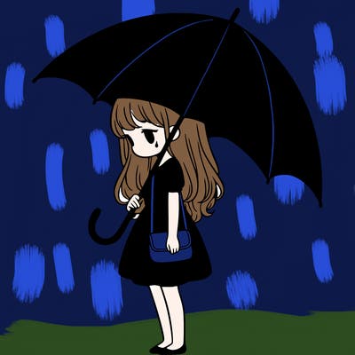 lonely girl holding black umbrella