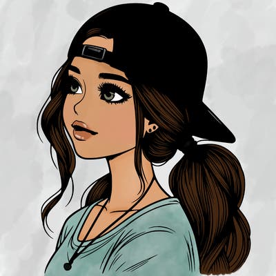 realistic girl with a backwards hat