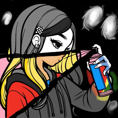 a realistic girl spray painting