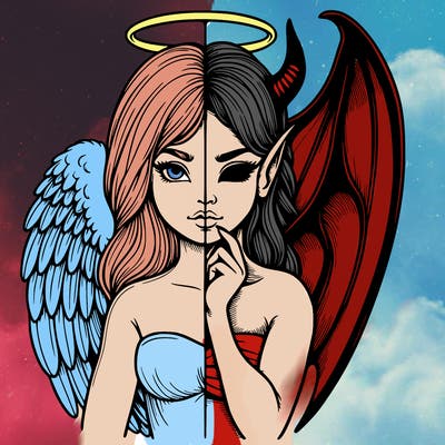 realistic angel half demon