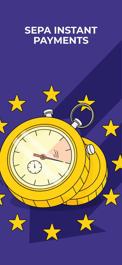 Bankera – Mobile Banking - Stopwatch illustration for SEPA instant money transfers