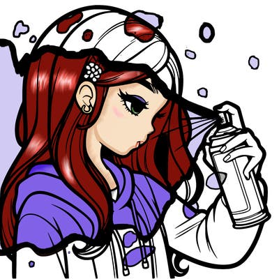 a realistic girl spray painting