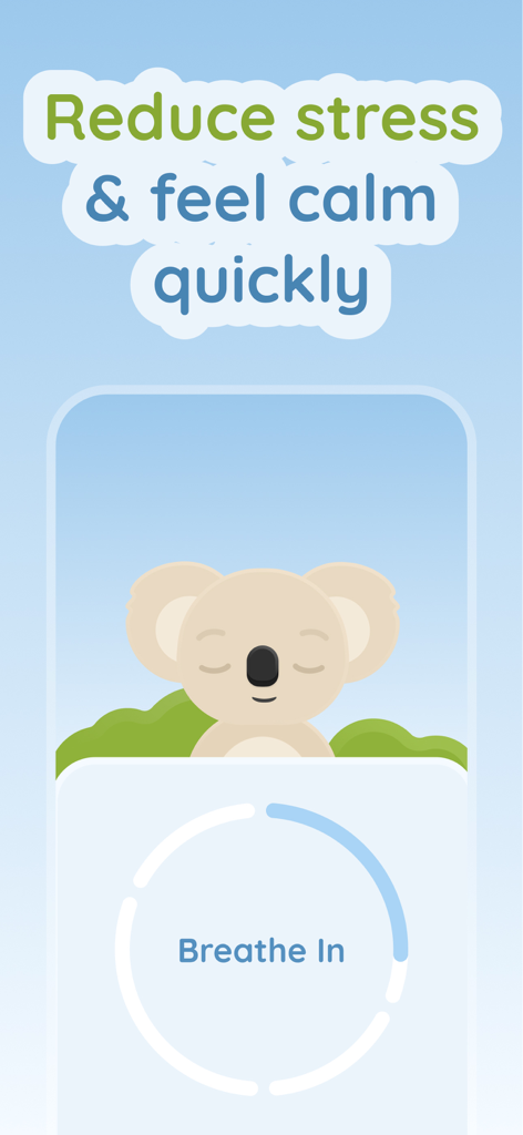 Kozy: Anxiety Relief Games - Breathing exercise screen in Kozy app featuring a calming koala character
