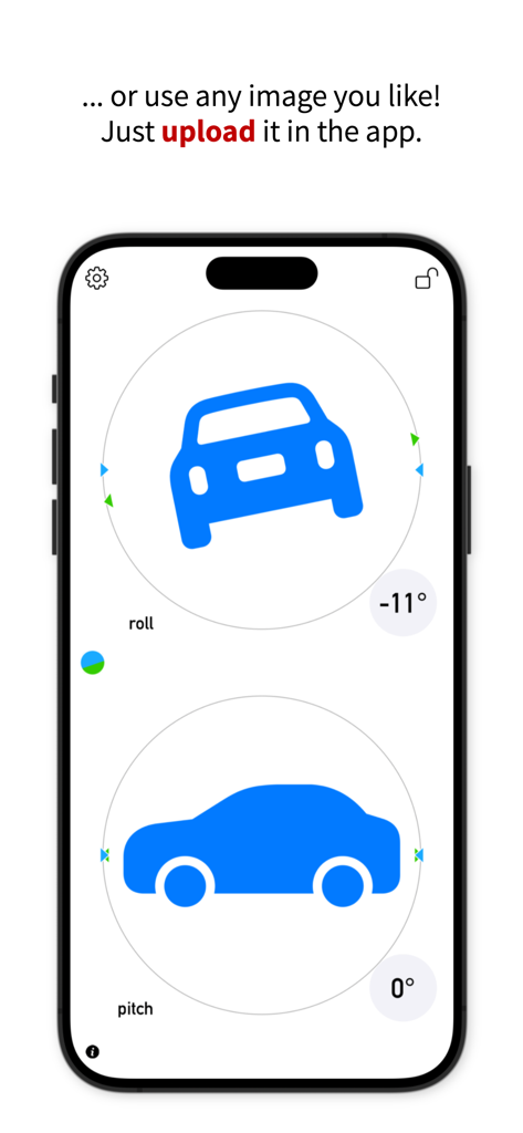 3pLevel - Inclinometer - La aplicación de inclinómetro muestra el cabeceo y el balanceo con gráficos de coche personalizables