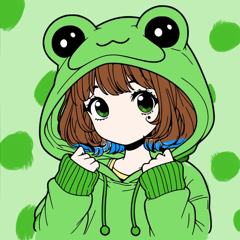 a cute teenage girl wearing a frog hoodie