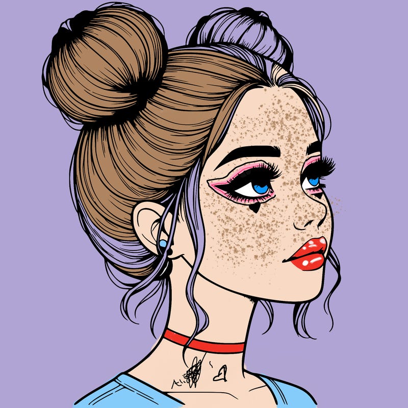 realistic girl with buns on the top of her head