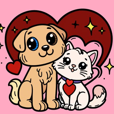 a cat and a dog heart