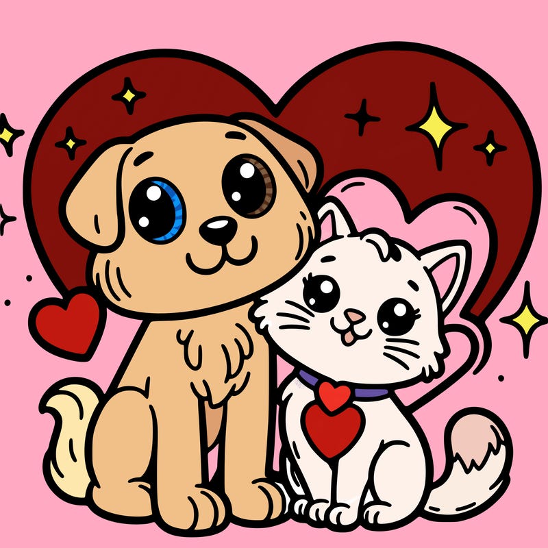 a cat and a dog heart