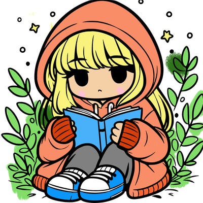 girl in oversized hoodie reading a book