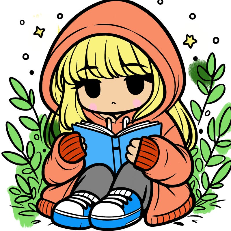 girl in oversized hoodie reading a book