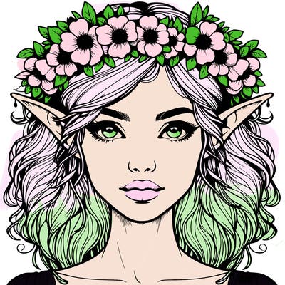 realistic female elf with flower crown