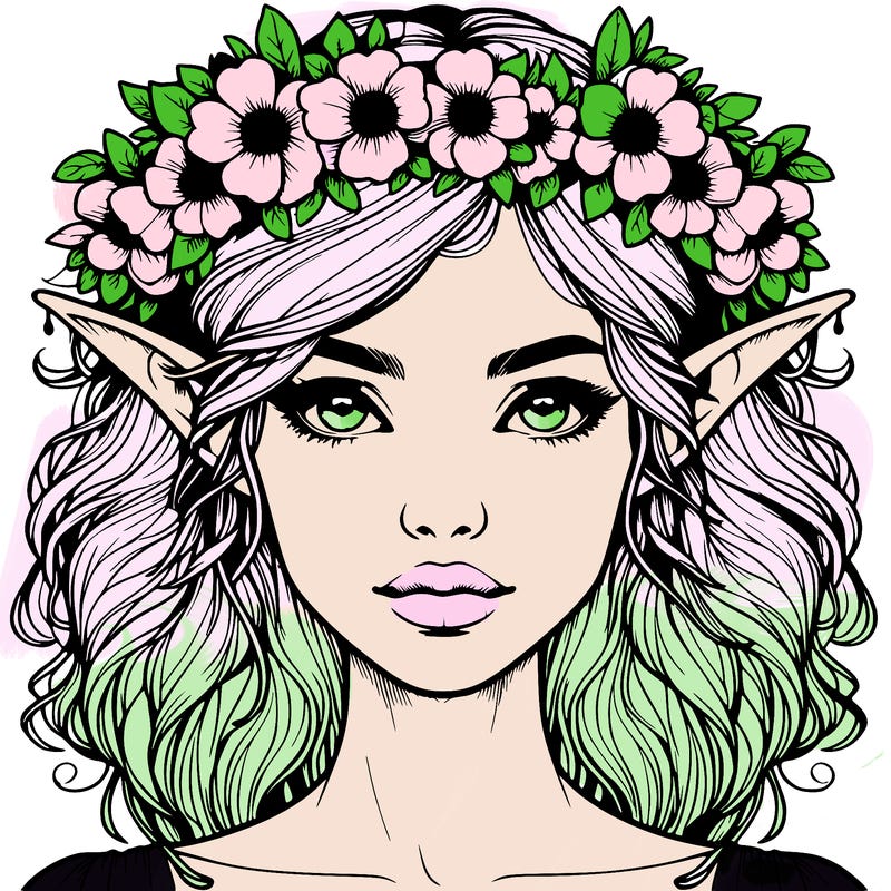 realistic female elf with flower crown