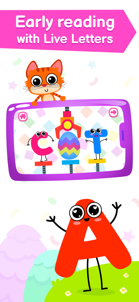 Kids ABC Phonics Tracing Games - Personajes animados del abecedario en un juego de fonética de lectura temprana para niños