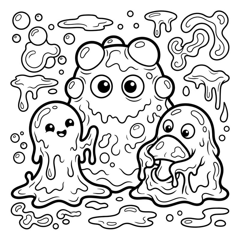 Dive into a world of charming goo with this unique slime monster coloring page, thoughtfully designed with large, clear lines perfect for seniors. Unleash your creativity and enjoy the calming benefits of coloring these delightful, squishy creatures.