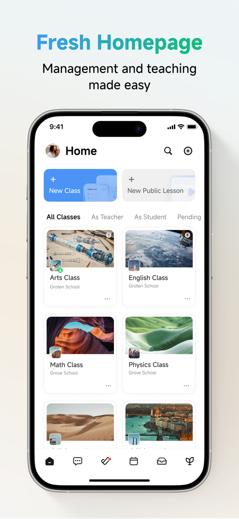 ClassIn mobile app dashboard showing various active education classes including Arts English Math and Physics