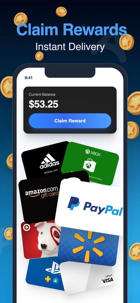 AirPerks: Earn & Save Money - Interface do aplicativo AirPerks mostrando o saldo de caixa atual e várias opções de recompensa, incluindo vales-presente PayPal, Amazon e Target