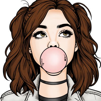 realististic girl blowing bubble -gum