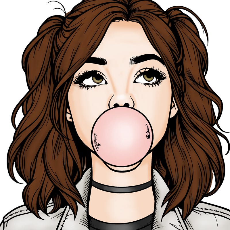 realististic girl blowing bubble -gum