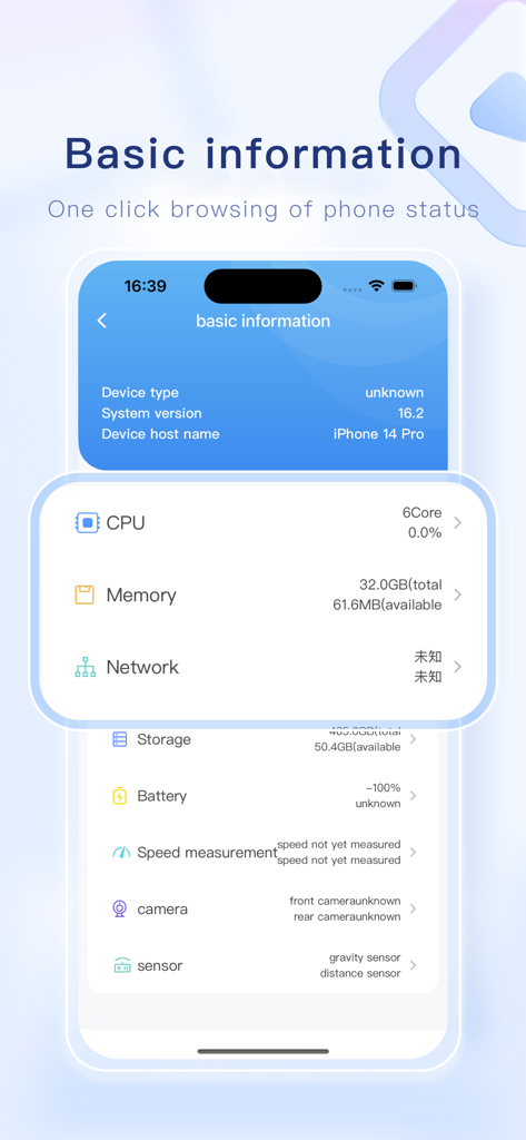 CleanMaster Pro` - Screenshot of CleanMaster Pro app showing basic phone information including CPU memory and storage status