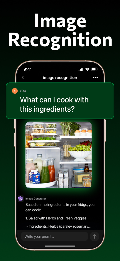 Aplicación IA identificando ingredientes en un refrigerador para proporcionar sugerencias de recetas