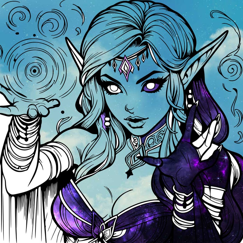 realistic scary beautiful elf sorceress casting spell