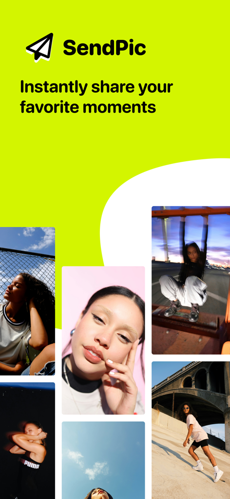 SendPic - Editor for Snapchat - SendPic app display with text Instantly share your favorite moments and aesthetic photo collage