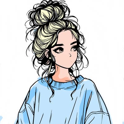 realistic girl with messy bun and oversized clothing