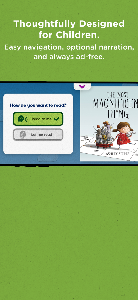 Skybrary – Kids Books & Videos - Skybrary app interface showing options to have a book read aloud or read independently