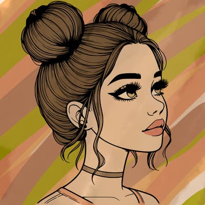 realistic girl with buns on the top of her head