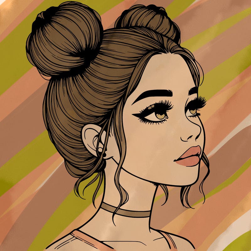 realistic girl with buns on the top of her head