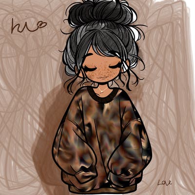 girl with baggy sweatshirt and messy bun